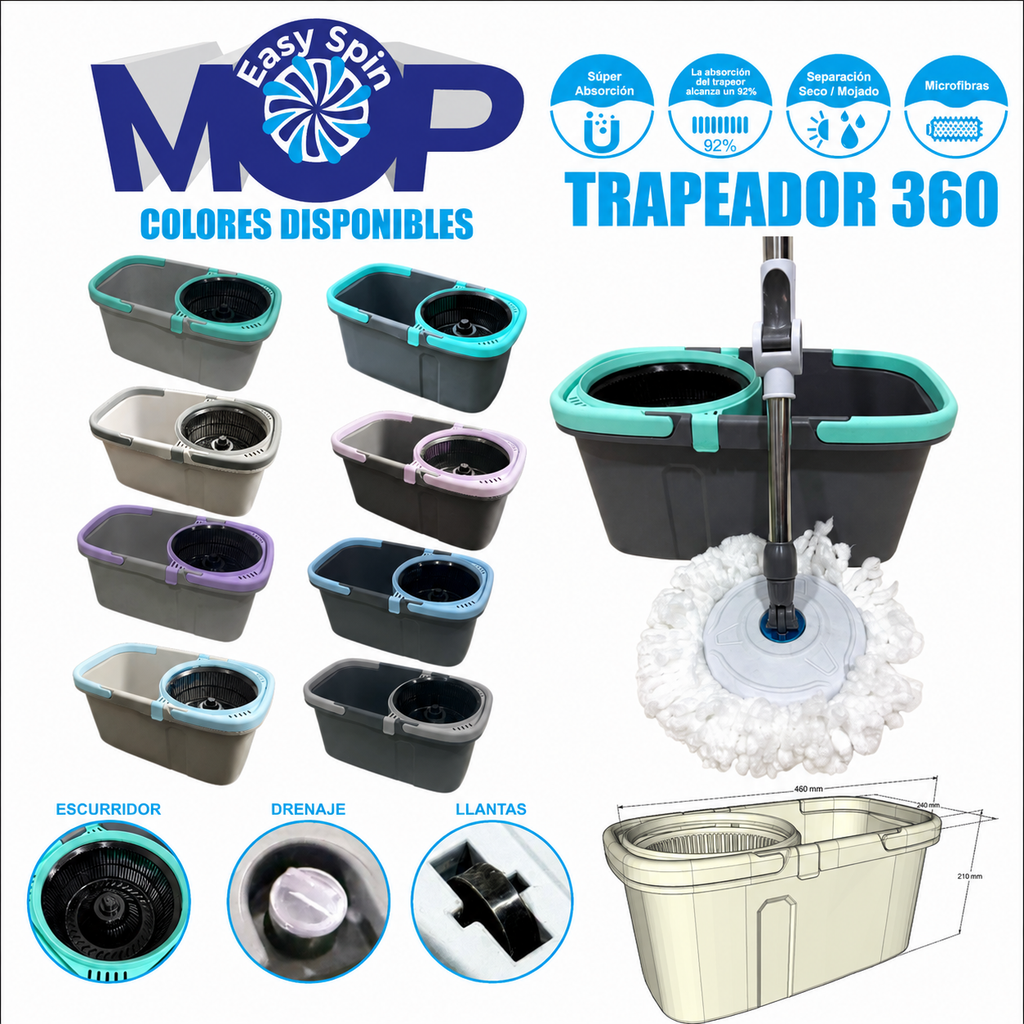 TRAPEADOR GIRATORIO 360° - LIMPIEZA EFICIENTE Y SIN ESFUERZO