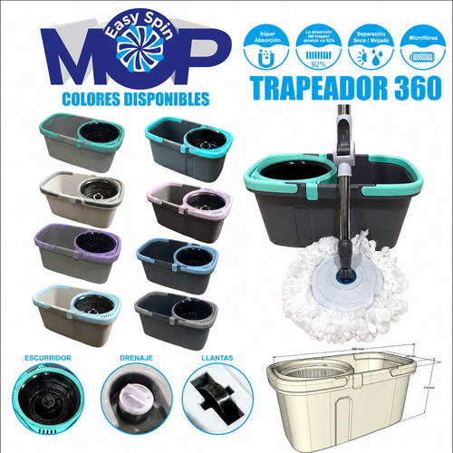 TRAPEADOR GIRATORIO 360° - LIMPIEZA EFICIENTE Y SIN ESFUERZO