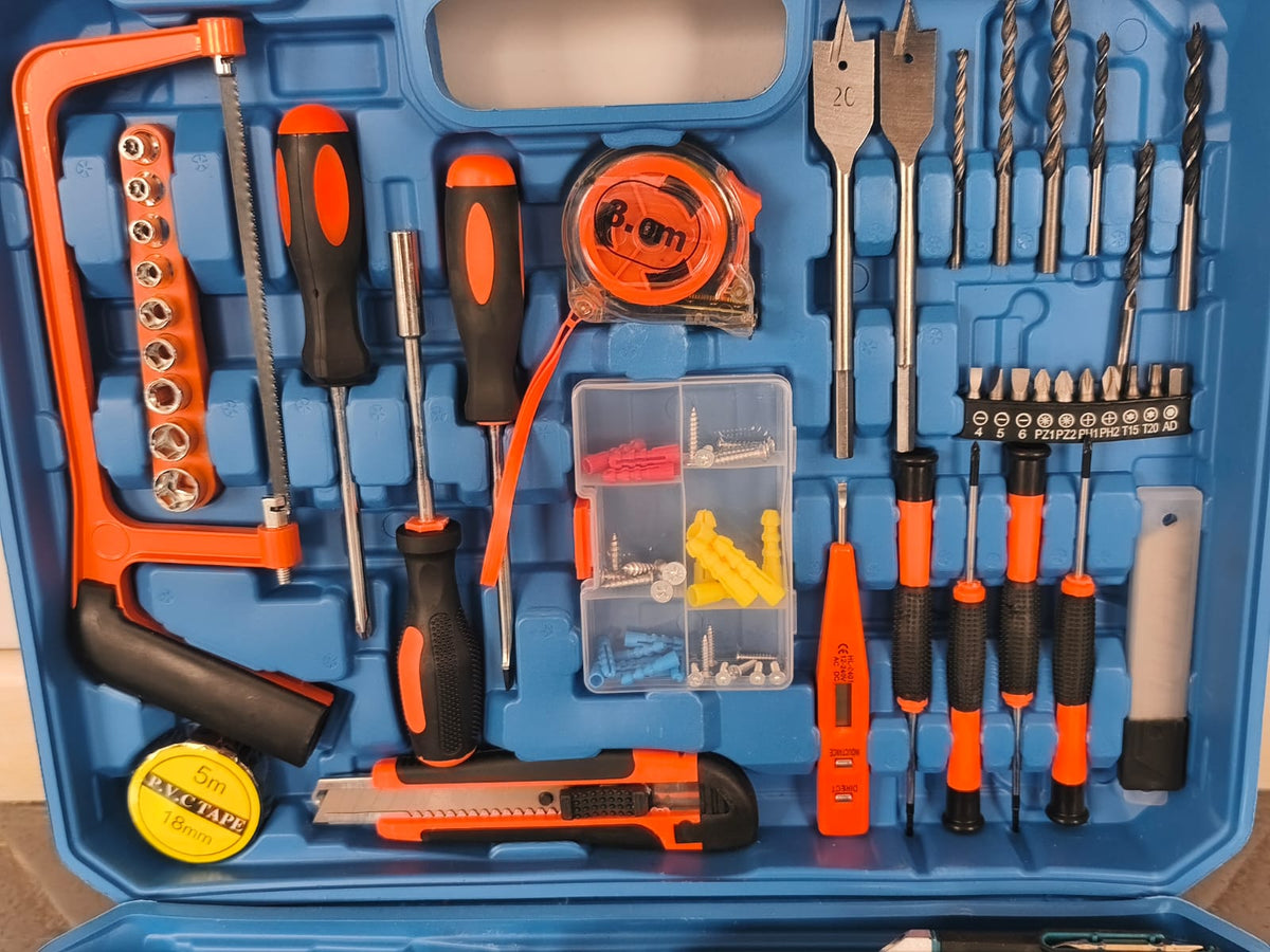 KIT TALADRO INALÁMBRICO 36V MAX + MALETÍN DE HERRAMIENTAS 48 PIEZAS