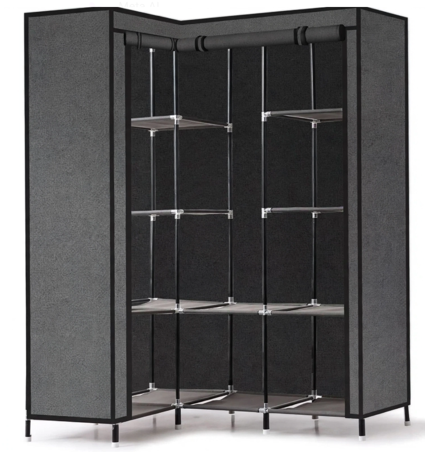 Closet Esquinero Moderno 173cm - 4 Repisas + Barra para Ropa - Optimiza Espacios Pequeños
